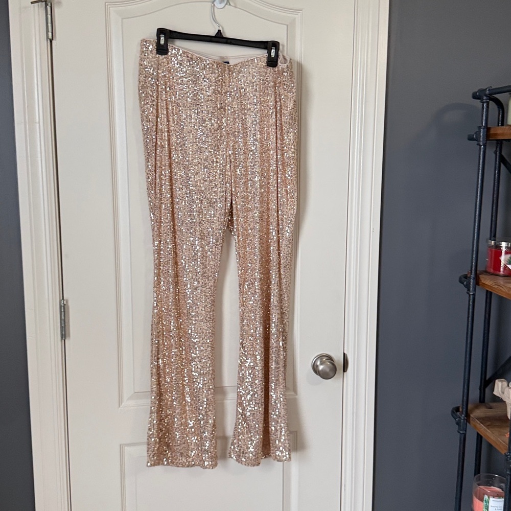 Old Navy Champagne Sequin Flare Pants - Picture 2 of 3
